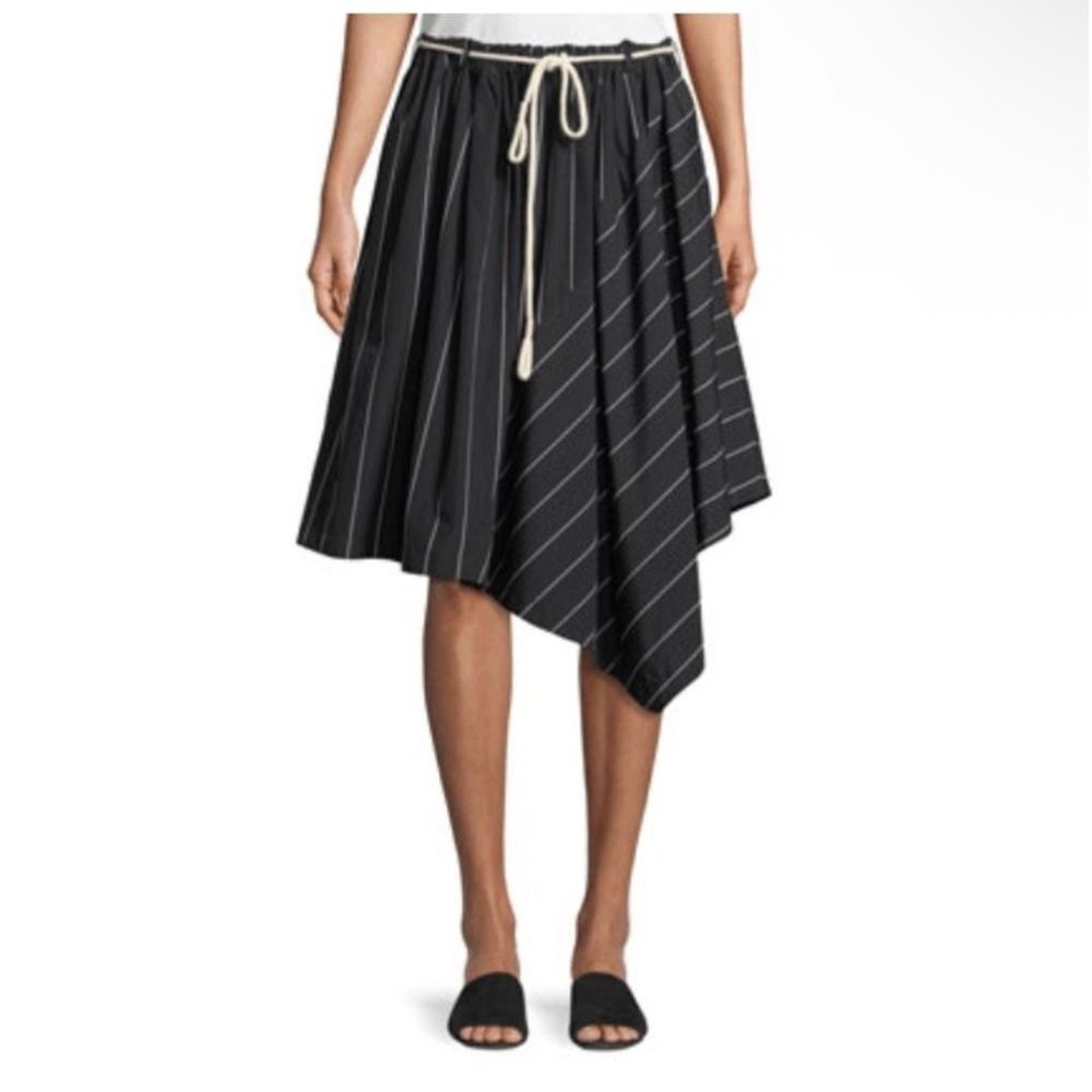 Vince Navy Blue Pinstripe Asymmetric Cotton Skirt‎ Small Rope Drawstring Waist